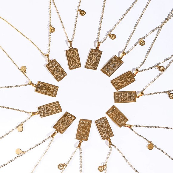 Libra Zodiac Pendant Necklace 18K Gold‎ Plated Stainless Steel Astrology - Picture 6 of 8